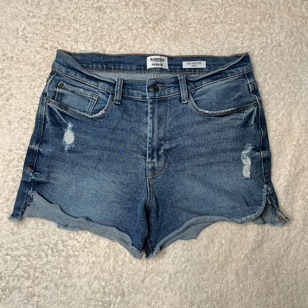 kensie Jeans Vintage Distressed Luxe Blue Shorts Size 6/28